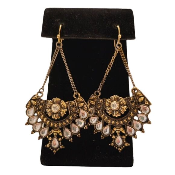 Boho Rhinestone Decorative Flower Pierced Dangle Earrings - Picture 3 of 9